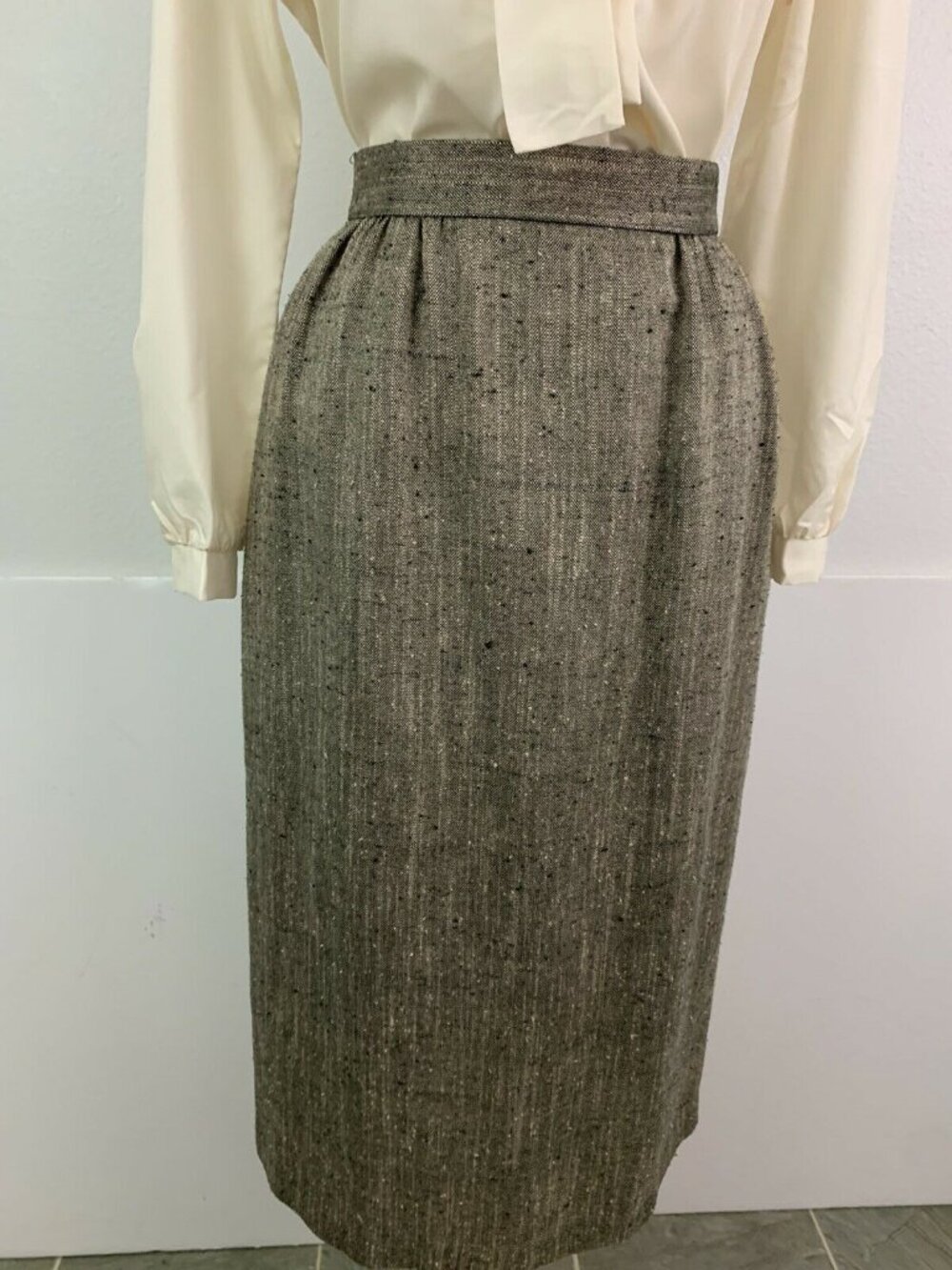 Vintage Tailor Flex Women's 6 Tweed Skirt Midi Black Academia